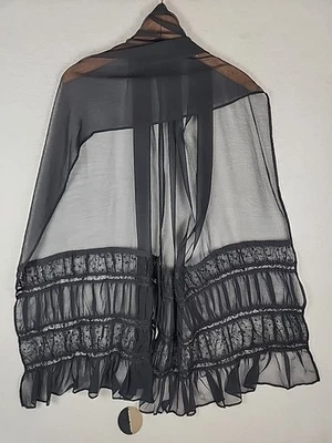 Vtg Valerie Stevens Black Bejeweled Sheer FRINGED Ruffle SHAWL - NWT!! - Image 1 of 4