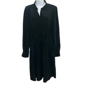 Eileen Fisher Camisa Seda Negra Vestido Talla Pequeña Corbata Cintura Rollo Tab Mangas Largas - Imagen 1 de 9