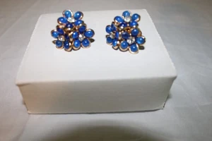 Rare Early Trifari Cobalt Gripoix Glass Rhinestone Earrings 1.25" - Imagen 1 de 13