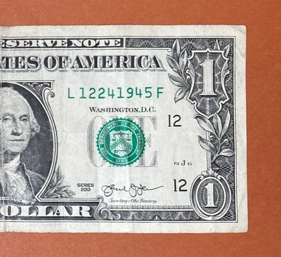 December 24, 1945 Christmas Eve (L 12241945 F) Birthday $1 One Dollar Bill ` - Image 1 of 3