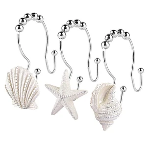 Decorative Shower Curtain Hooks,12 Pcs Seashell Double Glide Shower Curtain H... - Picture 1 of 6