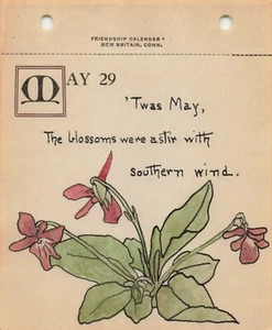 1926 Janet Robinson Kalender Seite 29. Mai Veilchen Südwind Gedicht Tuschekunst - Bild 1 von 3