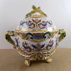 Antike Desvres Französische Fayence Keramik Terrine Handbemalt Renaissance Muster - Bild 1 von 15