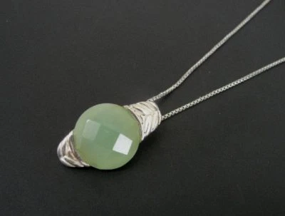 COLLAR Colgante Piedra Vidrio Color Jade Verde Plata de Ley 925 Foto 1 de 4