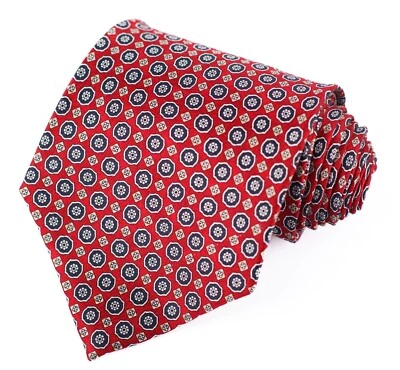 Pierre Cardin Red Necktie With Black & Silver Medallion Pattern 58”L x 3.75”W - Image 1 of 4