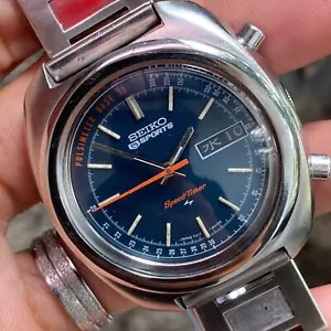 RARE SEIKO SPEEDTIMER FLYBACK BLUE DIAL AUTOMATIC 7017-8000 VINTAGE WATCH JDM - Bild 1 von 8