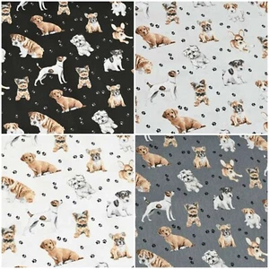 100% Cotton Fabric Dogs Black White Grey Width 160 cm (62") Fabric - Picture 1 of 7