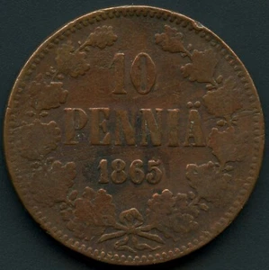 1865 Finland 10 Pennia Coin - Picture 1 of 2