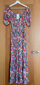 New With Tags Vila Multicoloured Floral Midi Dress Size Medium - Picture 1 of 3