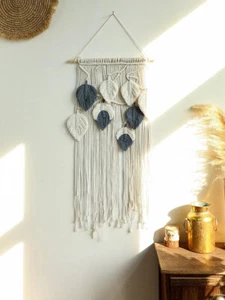 Macrame Leaves Woven Tapestry Bohemian Wall Hanging Tassel Fringe Tapestry - Picture 1 of 3
