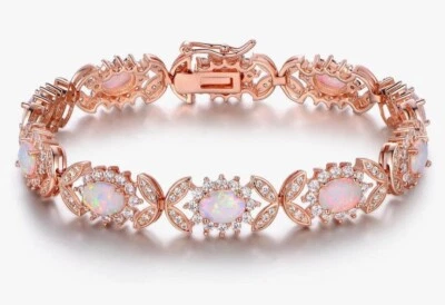 Brazalete tenis enchapado en oro blanco de 18 quilates con ópalo y piedras preciosas - oro rosa Foto 1 de 3