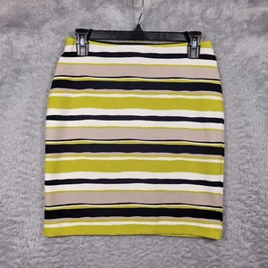 Ann Taylor Skirt Womens 2 Petite Green Black Striped Pullon Stretch 28" Waist - Picture 1 of 8