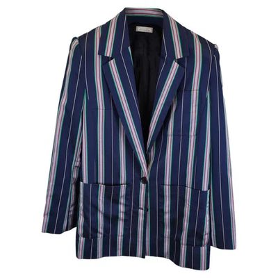 Nina Ricci Striped Single-Breasted Blazer With Pockets In Navy Acetate Size 36 - Image 1 of 3