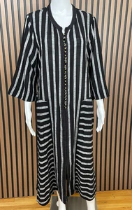 Soft Surroundings Women's Top Tunic Kimono 100% Cotton Button L Black Striped - Picture 1 of 10