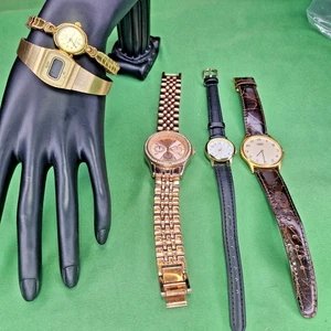 Lote de 5 relojes con correa de metal/cuero tono dorado Seiko, Acqua, Elgin ¿batería sin probar? - Imagen 1 de 24