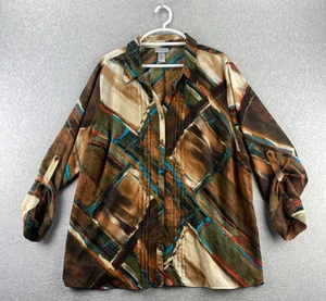 Top camicia Catherines 2x 22/24W multicolore bottoni astratti davanti rotolo linguetta manica - Foto 1 di 9