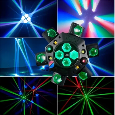 DJ Light 6 Arms Bee Eye LED Beam Moving Head Laser Light DMX Stage RGBW Effects - Image 1 of 4