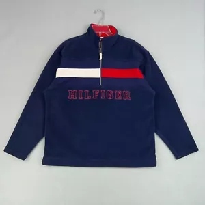 Vintage Tommy Hilfiger Pullover Mens Medium Blue Flag Spell Out Y2K Streetwear - Picture 1 of 12