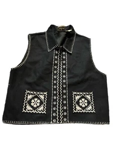 Braune Trums Damen Vintage Wollmischung auf Knopfleiste bestickte Weste schwarz weiß Gr. XL - Bild 1 von 4
