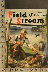 1940CAMPING OUTDOOR CAMPFIRE CANOE FISH TROUT NATURE SPORT VINTAGE ART COVERVH78 - Picture 1 of 1