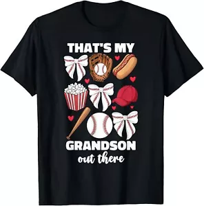 That's My Grandson Out There Baseball Grandma Coquette Bow T-Shirt S-5XL - Picture 1 of 4