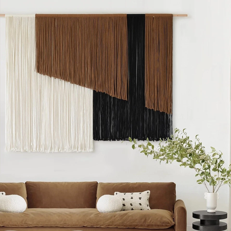 NUEVO Tapiz Anthropologie XL Boho Macramé Tejido Bloque de Color Colgante de Pared 57x43 Foto 1 de 4