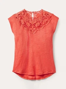 Boden Cut Work Linen T-Shirt -Hot Coral- TO936-Size 14 -UR10 - Picture 1 of 7