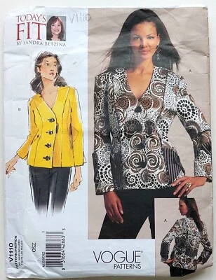 Vogue V1110 Sewing Pattern Misses Semi Fitted Jacket V Neck  Bust 32-40 1/2'' - Image 1 of 2