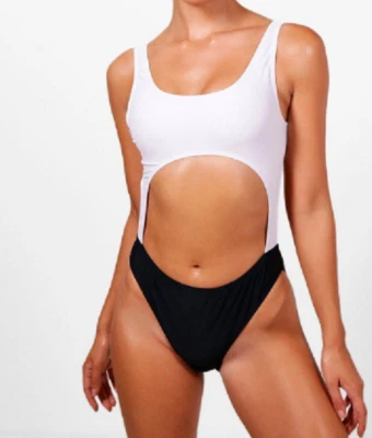 Traje de baño para mujer Boohoo Beach Vietnam color bloque recortado negro talla 8 Foto 1 de 3