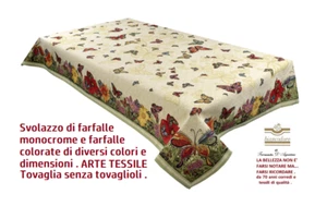 Tischdecke Weberei Flander Jacquard- Cm. 140 x 260 Ohne Napkins, Schmetterlinge - Bild 1 von 11
