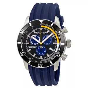 Nautica Men's Chronograph Tachymeter Sport Blue Silicone Band 46mm Watch - Picture 1 of 3