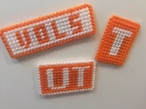 Handmade Needlepoint U.T. VOLS Tennessee Magnets (3) Orange New Cover