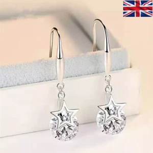 925 Sterling Silver Four Star Drop Dangle Hook Stud Earrings Women Jewellery Gif - Picture 1 of 8