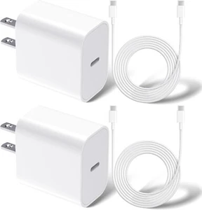 Pack 2 Chargeur USB C 20W pour iPhone 16/15, 2X 6.6ft Câbles USB C vers USB C, USB C - Photo 1 sur 7