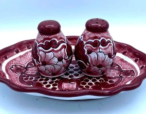 Sale e pepe Talavera dipinti a mano con piatto ceramica lampone rosso firmato - Foto 1 di 9