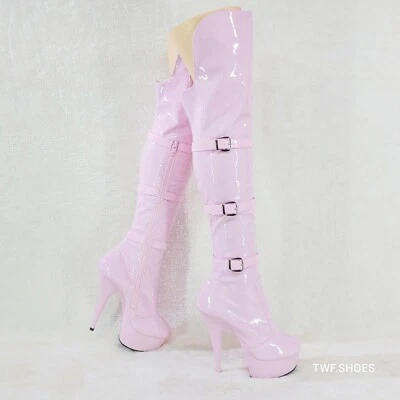 Delight 3018 Rosa Patente OTK Sobre la Rodilla Plataforma Muslo Botas Foto 1 de 4