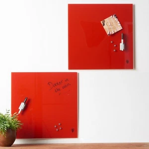 Red Magnetic Glass Notice Board Message Writing with Pen Wall Mounted Kitchen - Picture 1 of 5