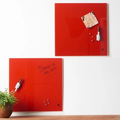 Red Magnetic Glass Notice Board Message Writing with Pen Wall Mounted Kitchen - Image 1 of 4