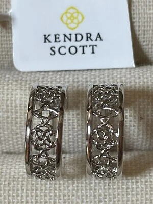 Kendra Scott KELLY Huggie Earrings Silver Rhodium Filagree NEW - Image 1 of 4