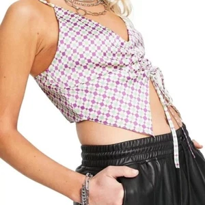 Top Shop Brand New Silk Crop Top Adjustable Tie Purple Green Flower Checker 12 - Picture 1 of 7
