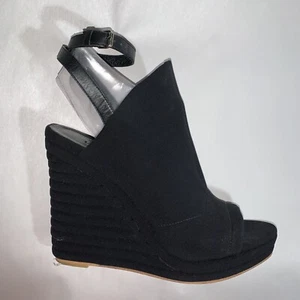 pre-loved authentic BALENCIAGA size 41 black NEOPRENE platform wedge HEEL mules - Picture 1 of 12