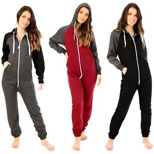 Womens All in One Fleece Jumpsuits One Piece Pajama Hoodie Nightwear Playsuits
