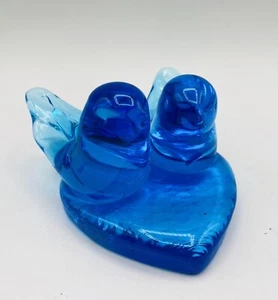 Blauer Glücksvogel Glas Herz Figur Paar signiert Leo Ward 1992 - Bild 1 von 7