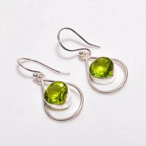 Peridot Gemstone Drop/Dangle Green Earrings 925 Sterling Silver Indian Jewelry - Picture 1 of 6