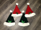 4x Unisex Father Christmas Hat Santa Adult Size White Plush inner holly leaf