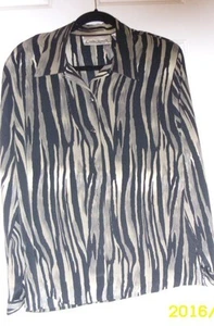 camouflage abstact strip black, green & cream long sleeve blouse size 14 - Picture 1 of 3