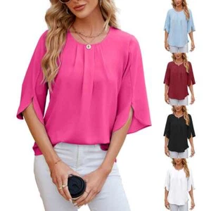 T-shirt donna manica 3/4 top casual chiffon tunica bluse girocollo - Foto 1 di 17
