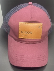 Nixon Team Trucker Mütze - Burgund Blau Braun Leder Patch - Neu - Bild 1 von 6