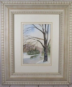 Kunst Gemälde Winterszene Aquarell 7" x 5" gerahmt @ 12" x 14" S. Philbrick. - Bild 1 von 8