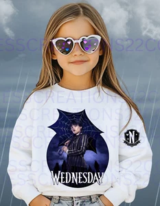 Girl's Wednesday Addams Character, White Sweater, 2-Logos attached, XS,S,M,L - Picture 1 of 1